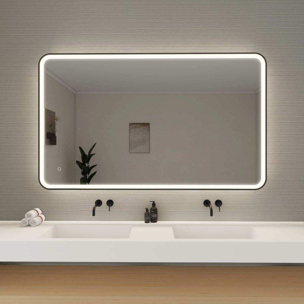 60 Round LED Front and Backlit Wall Mirror in Black