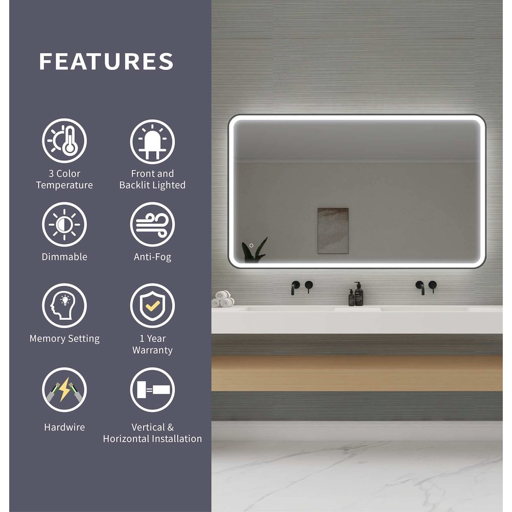 60 Round LED Front and Backlit Wall Mirror in Black