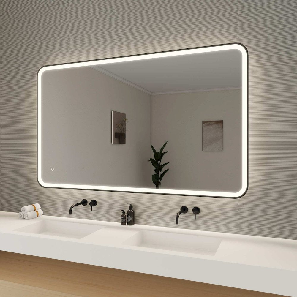 60 Round LED Front and Backlit Wall Mirror in Black