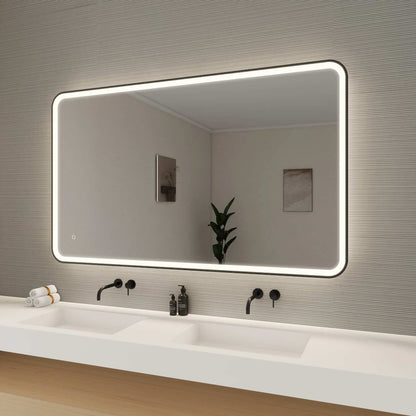 60 Round LED Front and Backlit Wall Mirror in Black