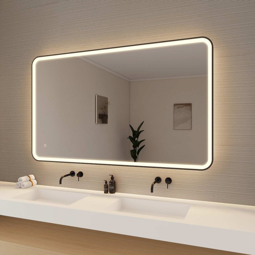 60 Round LED Front and Backlit Wall Mirror in Black