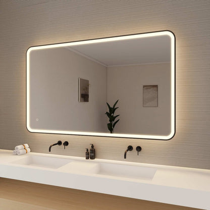 60 Round LED Front and Backlit Wall Mirror in Black