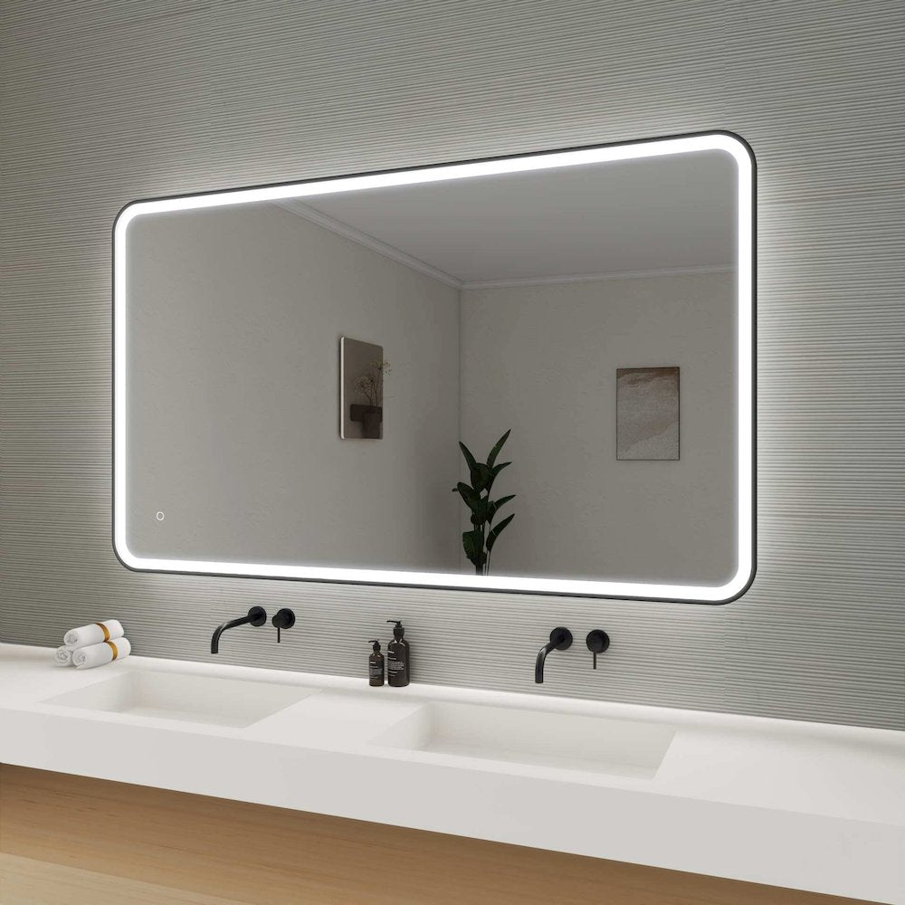 60 Round LED Front and Backlit Wall Mirror in Black