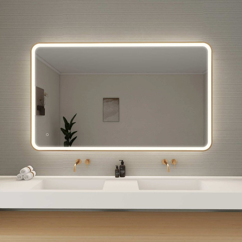 60 Round LED Front and Backlit Wall Mirror in Satin Gold