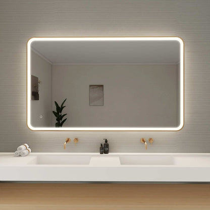60 Round LED Front and Backlit Wall Mirror in Satin Gold