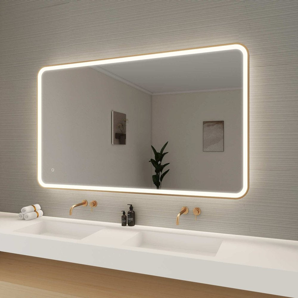 60 Round LED Front and Backlit Wall Mirror in Satin Gold