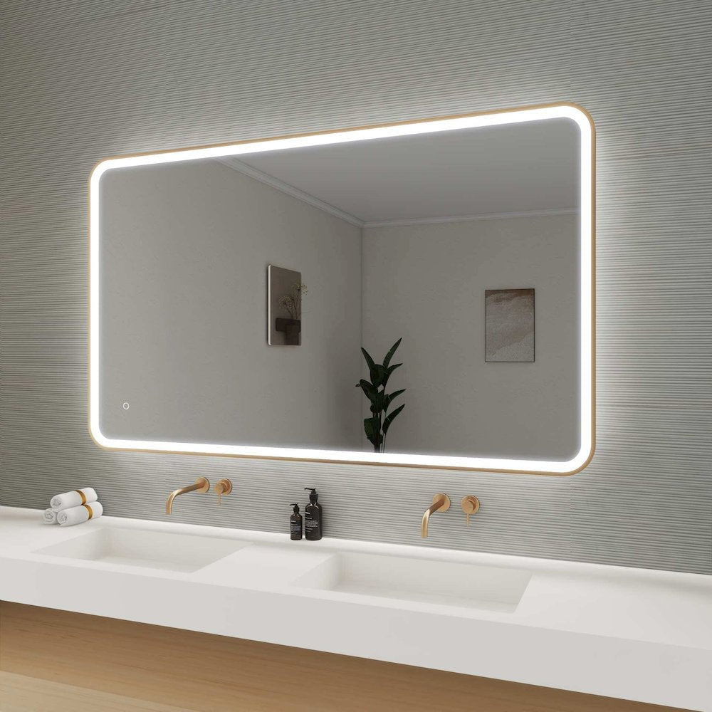 60 Round LED Front and Backlit Wall Mirror in Satin Gold