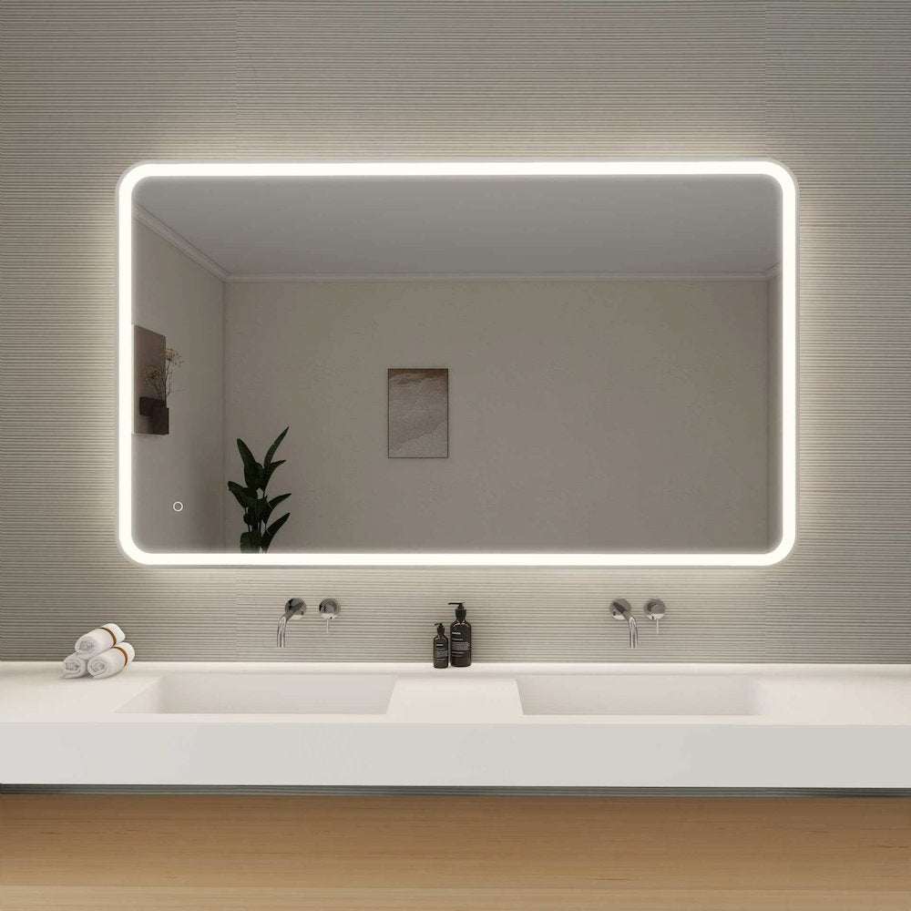 60 Round LED Front and Backlit Wall Mirror in Silver
