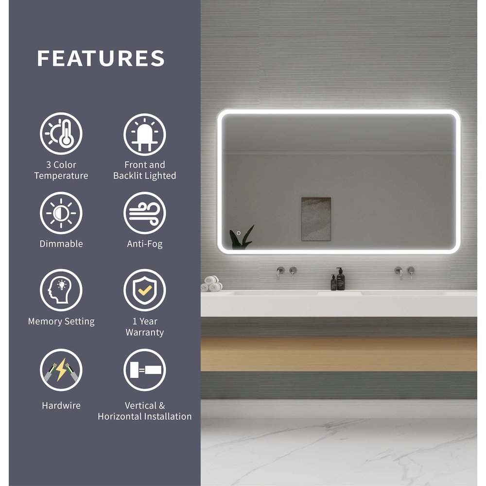 60 Round LED Front and Backlit Wall Mirror in Silver
