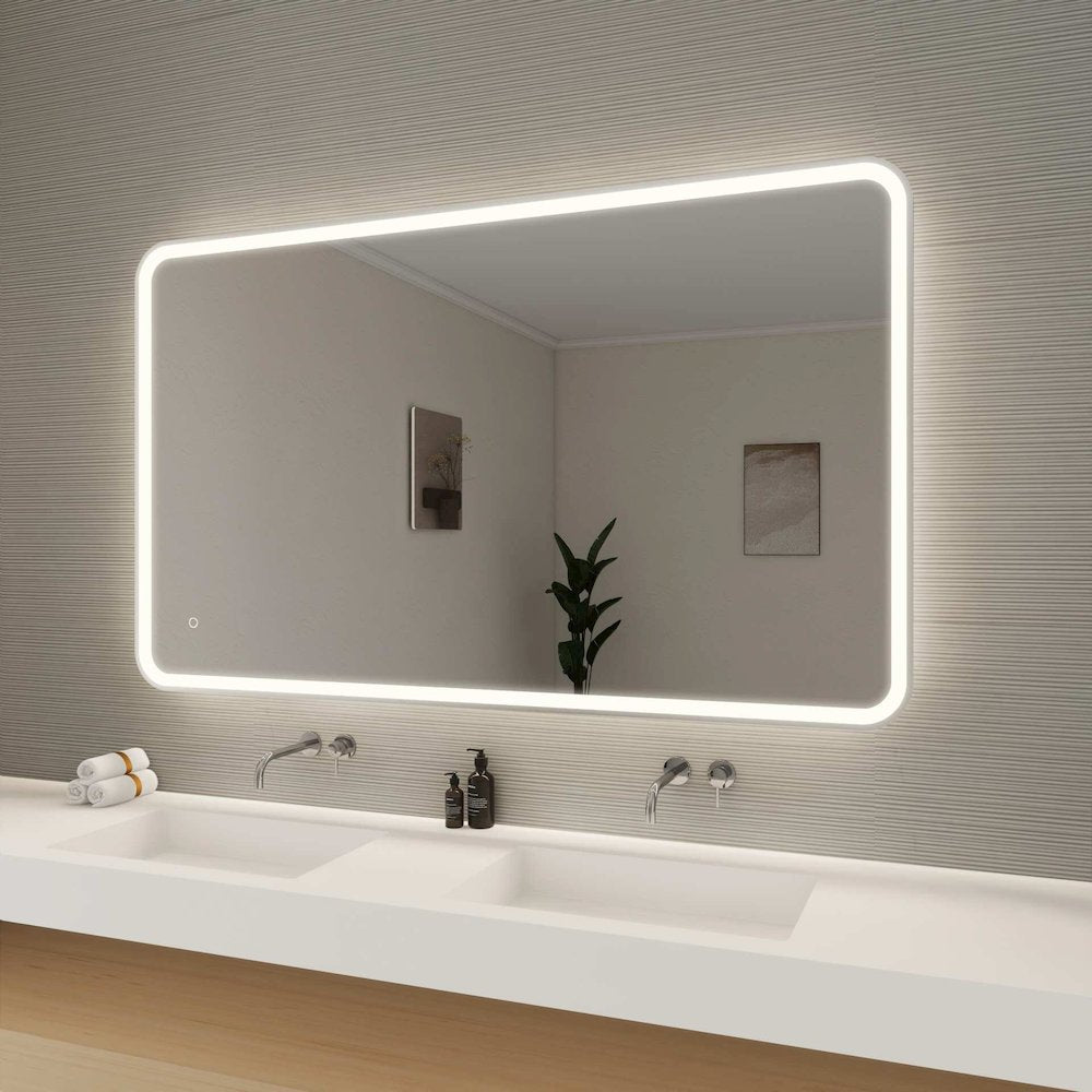 60 Round LED Front and Backlit Wall Mirror in Silver