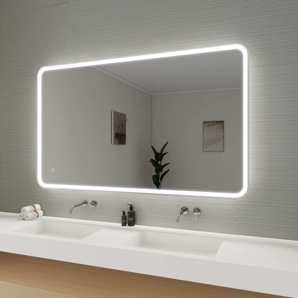 60 Round LED Front and Backlit Wall Mirror in Silver