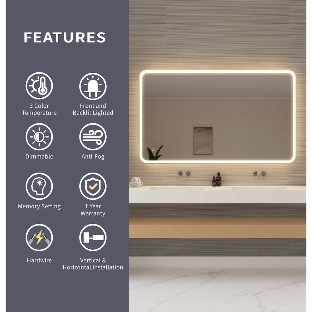 60 Round LED Front and Backlit Wall Mirror in Silver