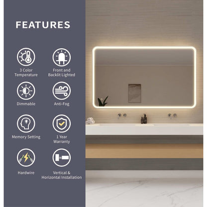 60 Round LED Front and Backlit Wall Mirror in Silver