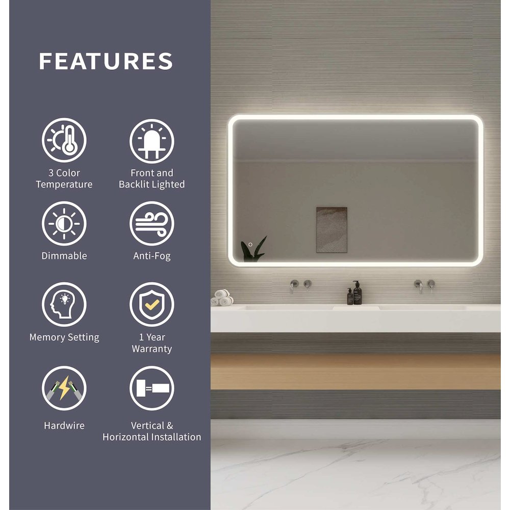 60 Round LED Front and Backlit Wall Mirror in Silver