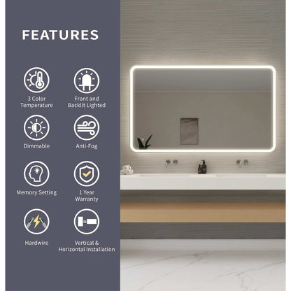 60 Round LED Front and Backlit Wall Mirror in Silver