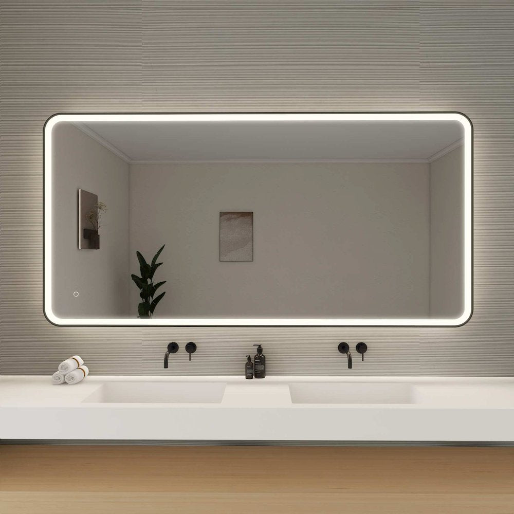 72 Round LED Front and Backlit Wall Mirror in Black