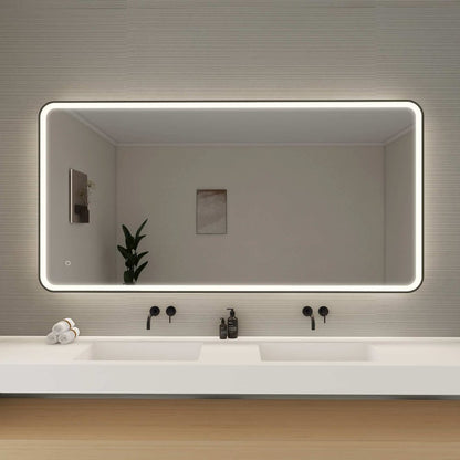 72 Round LED Front and Backlit Wall Mirror in Black