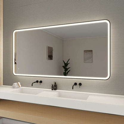 72 Round LED Front and Backlit Wall Mirror in Black