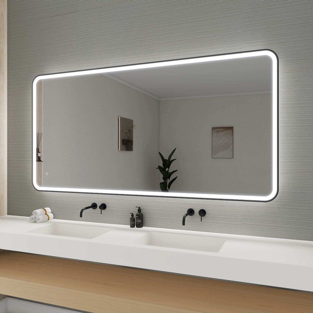 72 Round LED Front and Backlit Wall Mirror in Black