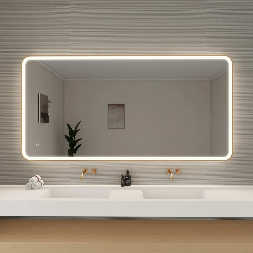 72 Round LED Front and Backlit Wall Mirror in Satin Gold