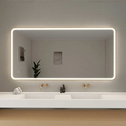 72 Round LED Front and Backlit Wall Mirror in Satin Gold