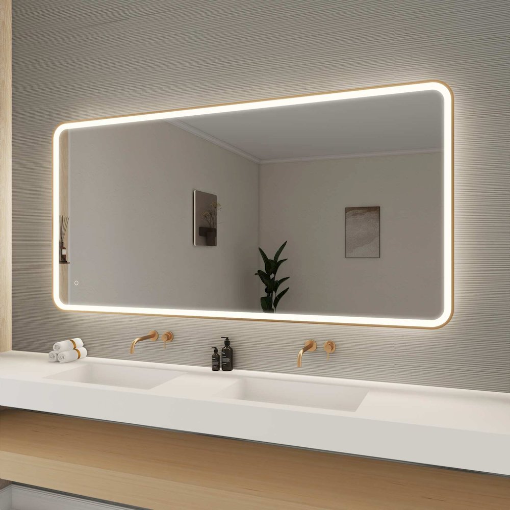 72 Round LED Front and Backlit Wall Mirror in Satin Gold