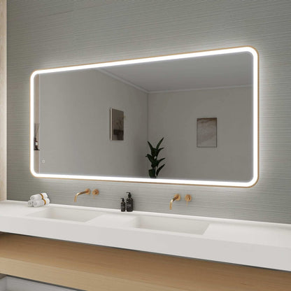 72 Round LED Front and Backlit Wall Mirror in Satin Gold