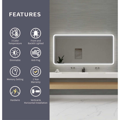 72 Round LED Front and Backlit Wall Mirror in Silver