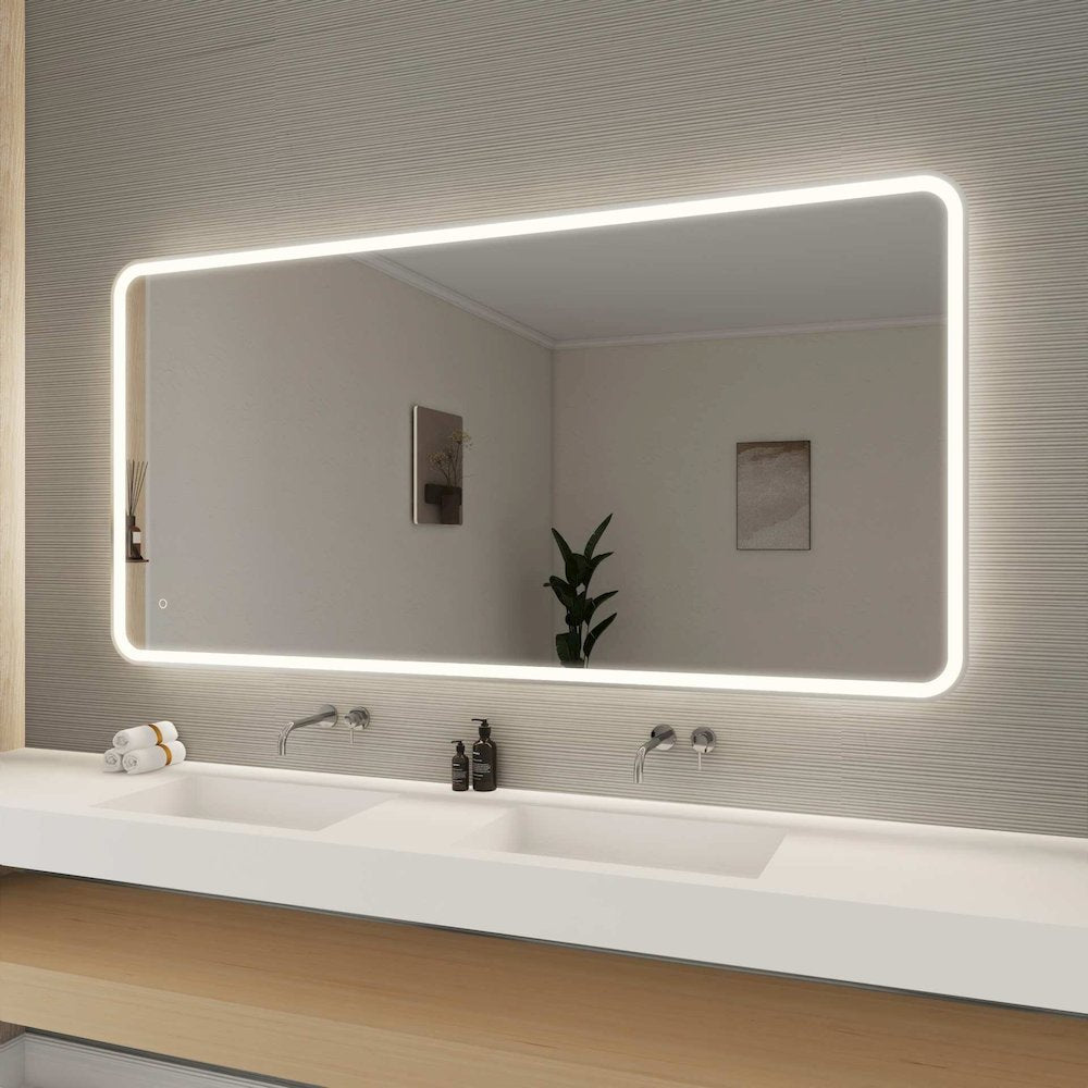 72 Round LED Front and Backlit Wall Mirror in Silver