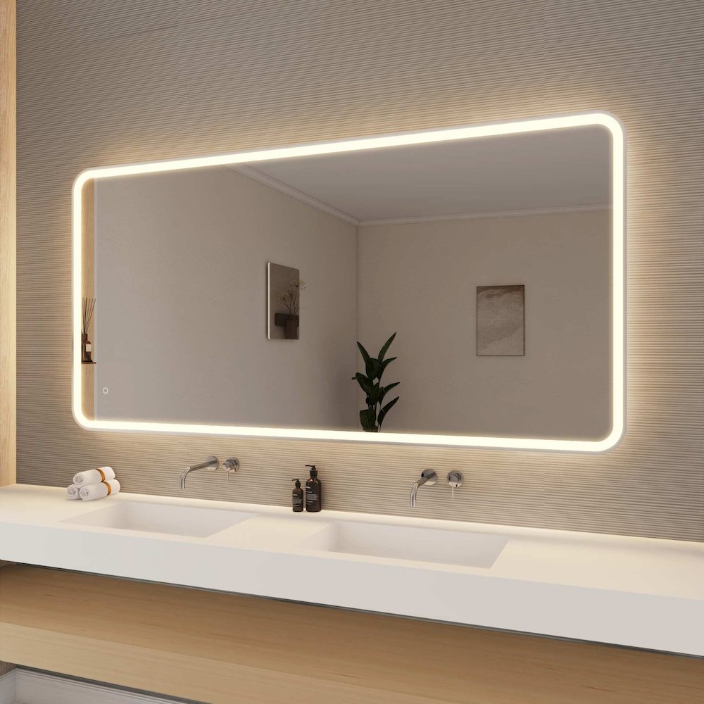 72 Round LED Front and Backlit Wall Mirror in Silver