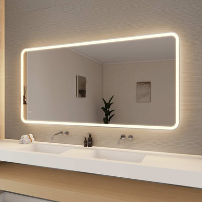 72 Round LED Front and Backlit Wall Mirror in Silver
