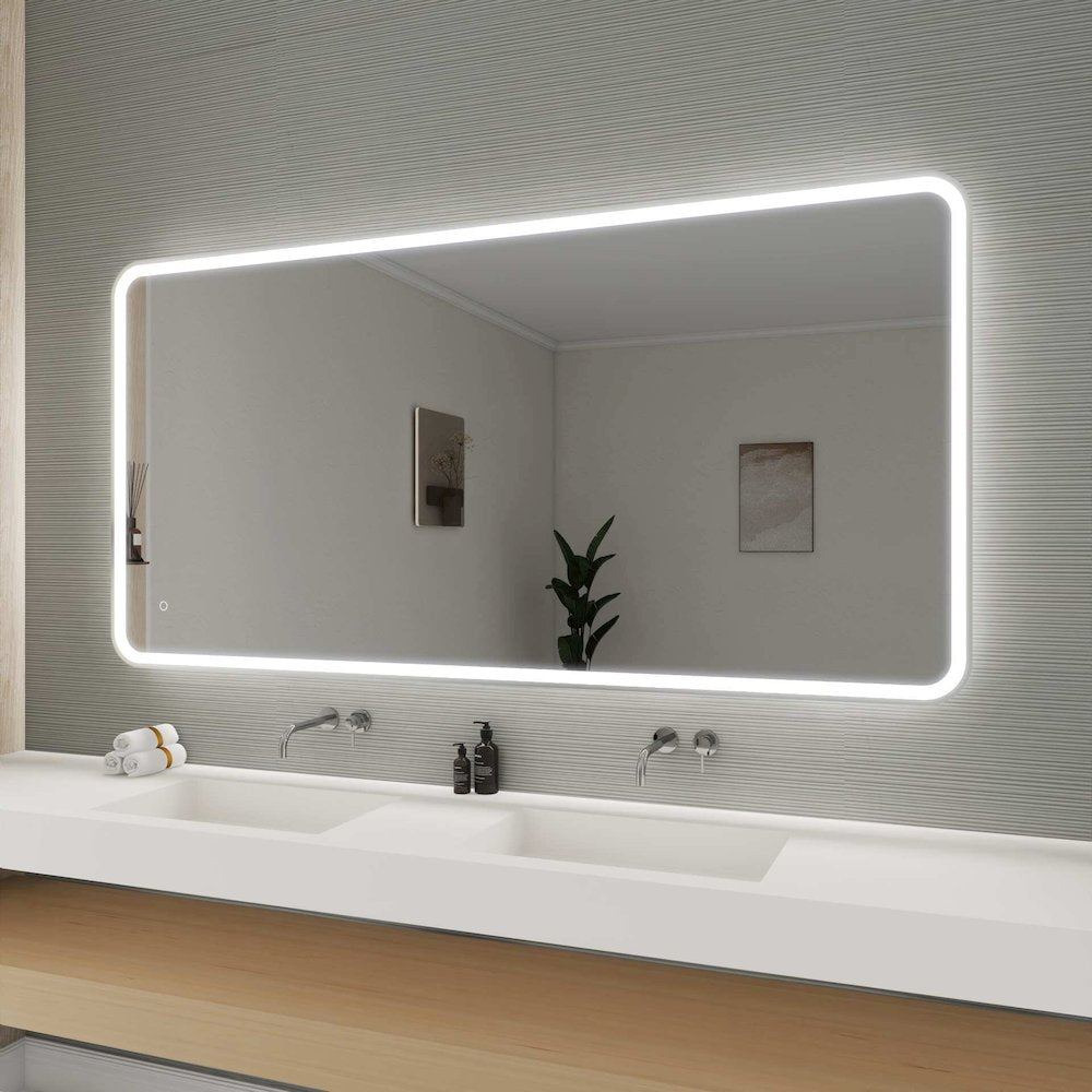 72 Round LED Front and Backlit Wall Mirror in Silver