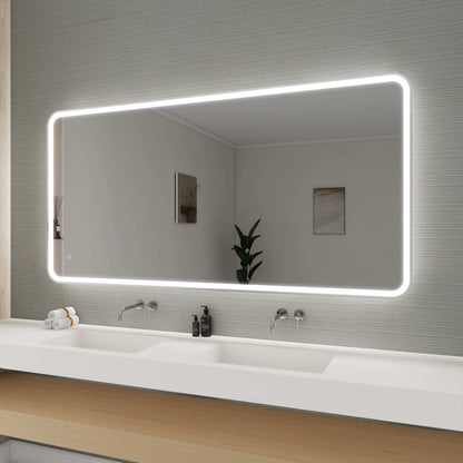72 Round LED Front and Backlit Wall Mirror in Silver