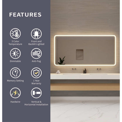 72 Round LED Front and Backlit Wall Mirror in Silver