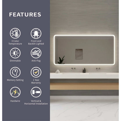 72 Round LED Front and Backlit Wall Mirror in Silver