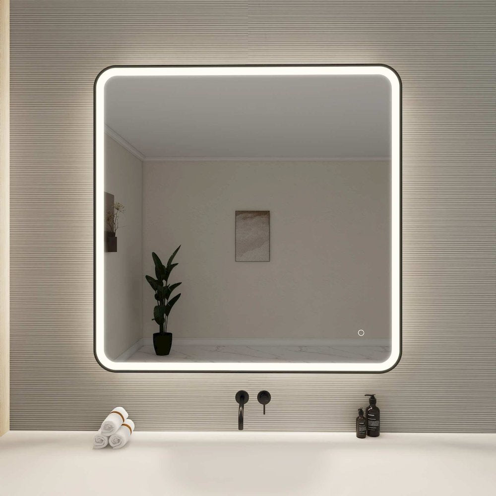 42 Round LED Front and Backlit Wall Mirror in Black