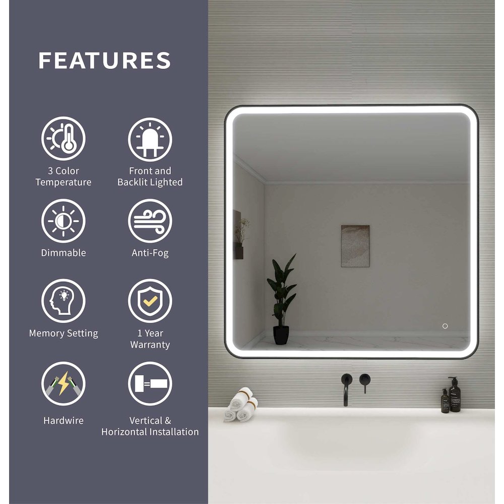 42 Round LED Front and Backlit Wall Mirror in Black