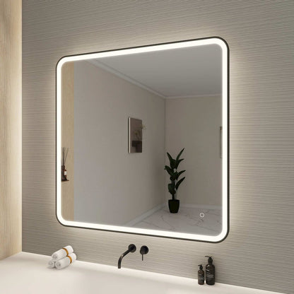 42 Round LED Front and Backlit Wall Mirror in Black