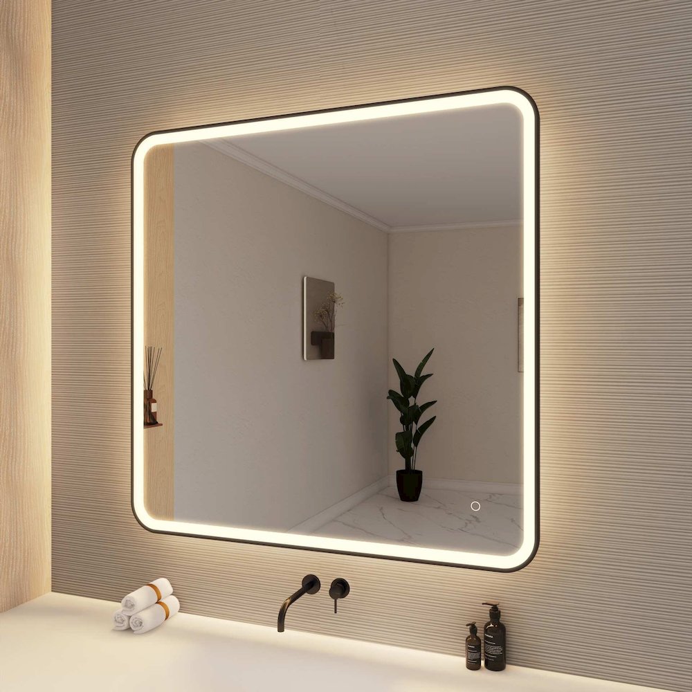 42 Round LED Front and Backlit Wall Mirror in Black