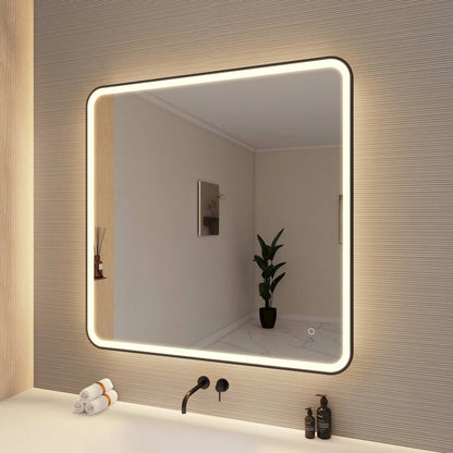 42 Round LED Front and Backlit Wall Mirror in Black