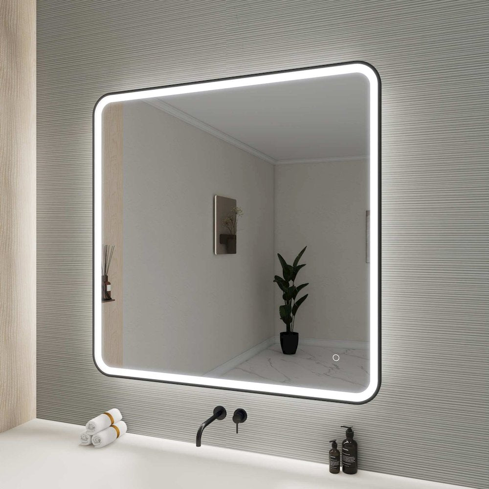 42 Round LED Front and Backlit Wall Mirror in Black
