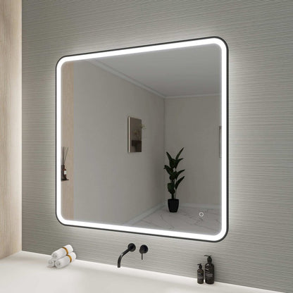 42 Round LED Front and Backlit Wall Mirror in Black