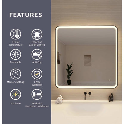 42 Round LED Front and Backlit Wall Mirror in Black