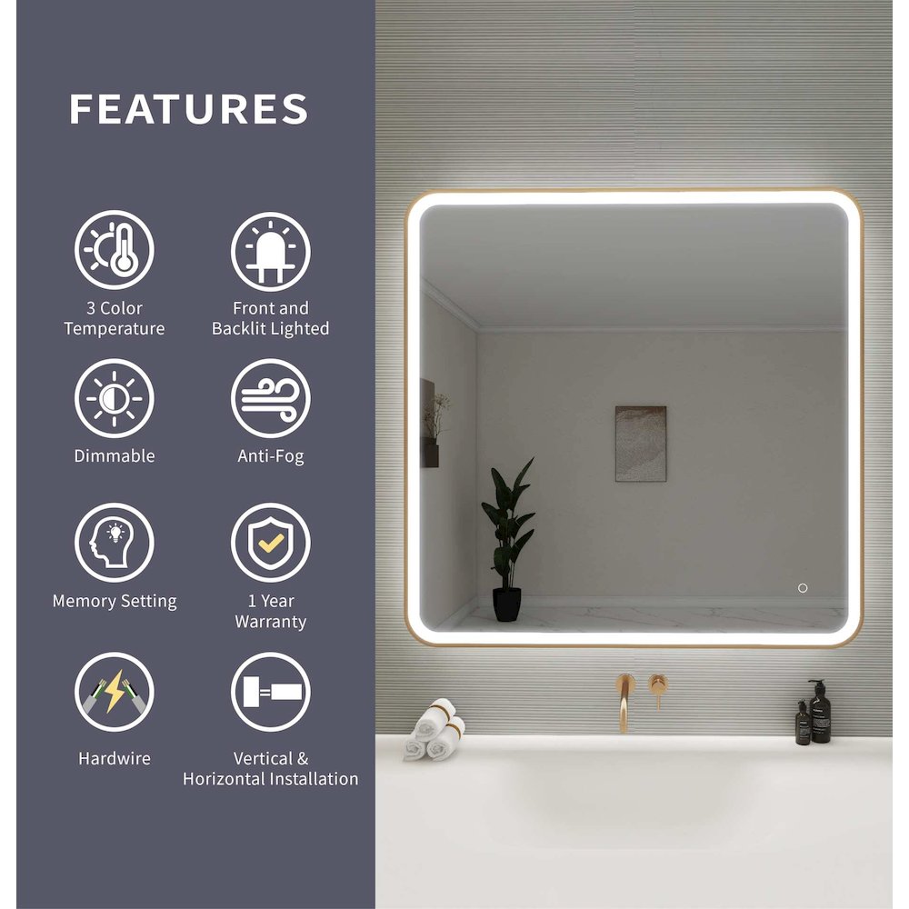 42 Round LED Front and Backlit Wall Mirror in Satin Gold