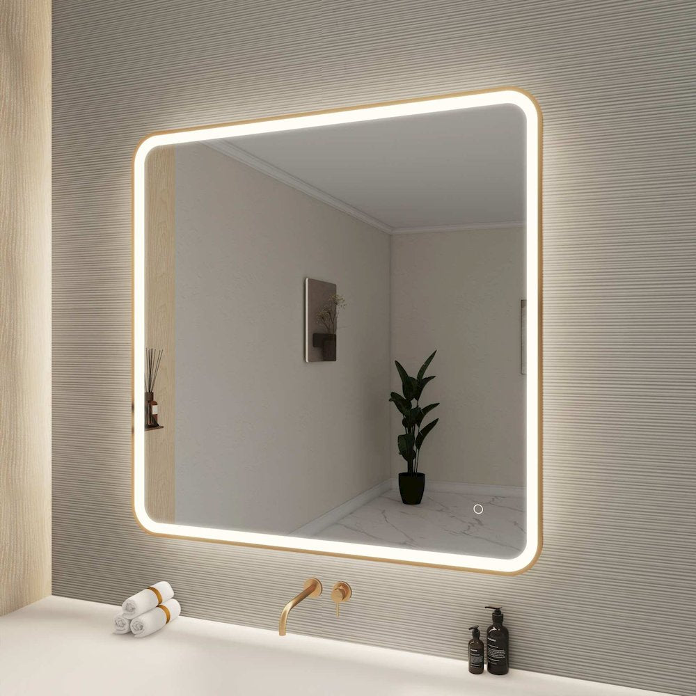 42 Round LED Front and Backlit Wall Mirror in Satin Gold