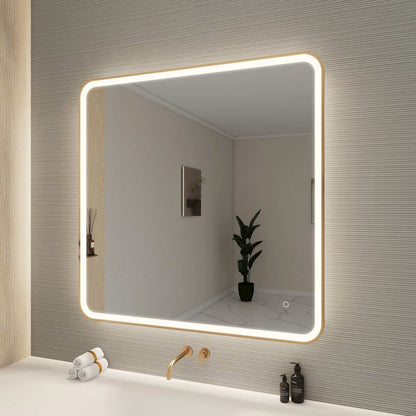 42 Round LED Front and Backlit Wall Mirror in Satin Gold