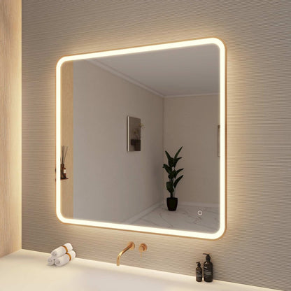 42 Round LED Front and Backlit Wall Mirror in Satin Gold