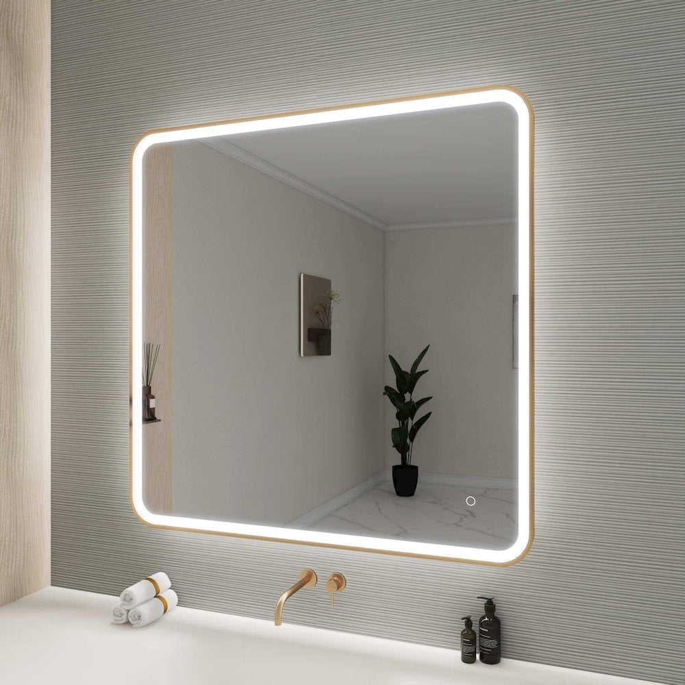 42 Round LED Front and Backlit Wall Mirror in Satin Gold