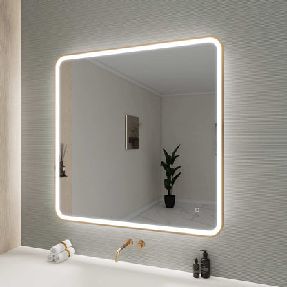 42 Round LED Front and Backlit Wall Mirror in Satin Gold