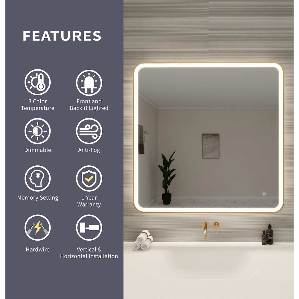 42 Round LED Front and Backlit Wall Mirror in Satin Gold